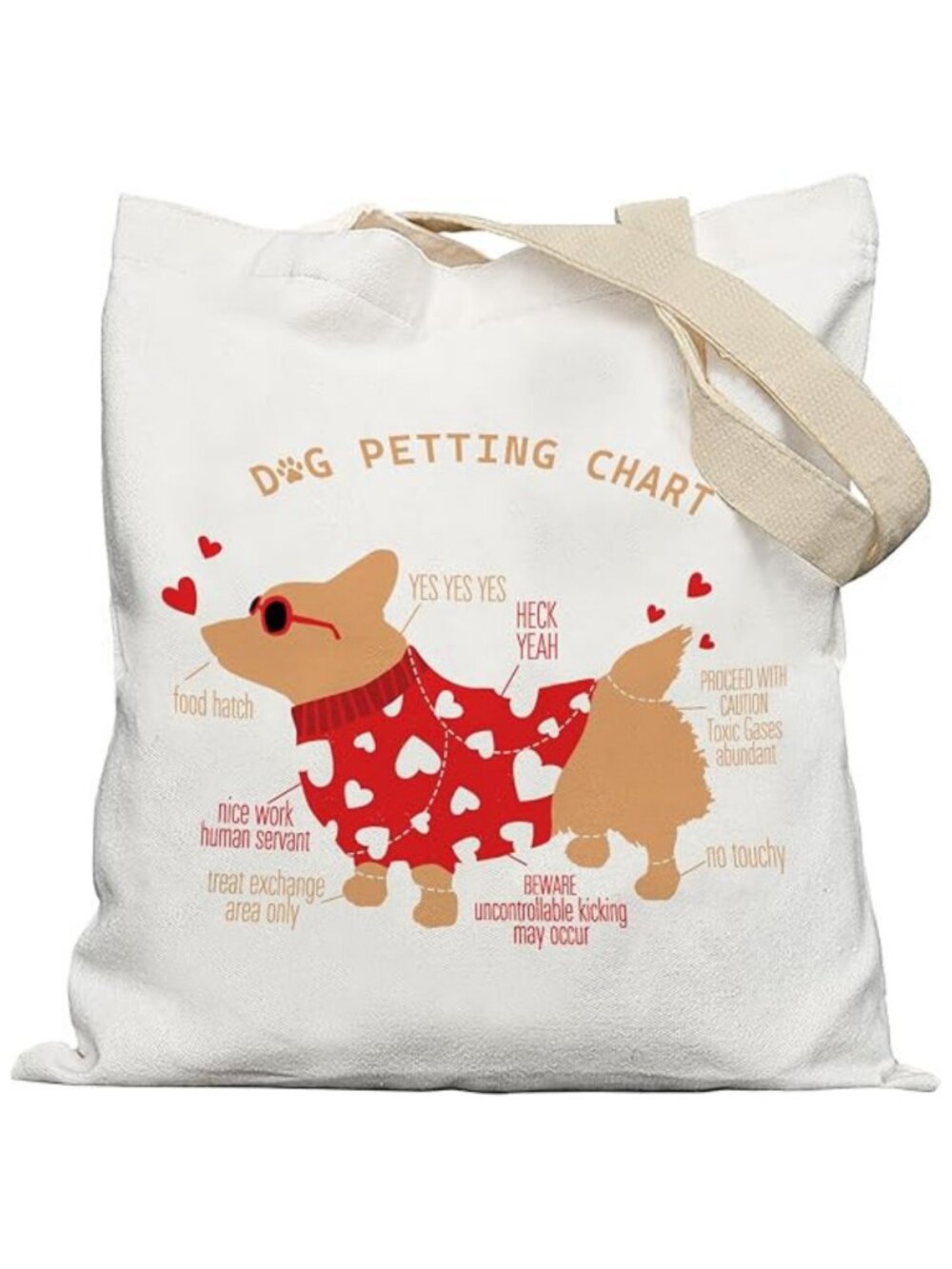 Corgi Lovers, Dog Petting Chart Canvas Tote Bag for Women, Reusable Grocery Bags